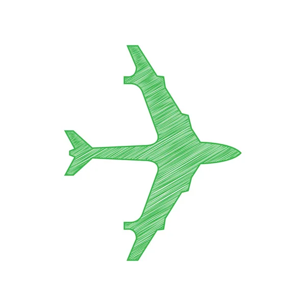 Signo Avión Icono Garabato Verde Con Contorno Sólido Sobre Fondo — Archivo Imágenes Vectoriales