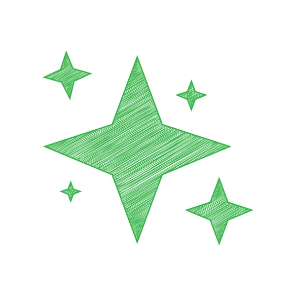 Segno Scintillante Icona Scarabocchiare Verde Con Contorno Solido Sfondo Bianco — Vettoriale Stock