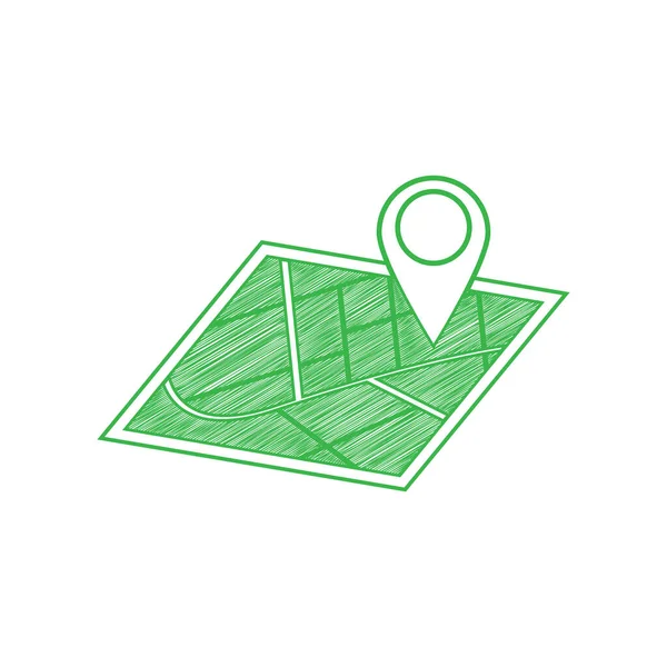 Señal Mapa Icono Garabato Verde Con Contorno Sólido Sobre Fondo — Archivo Imágenes Vectoriales