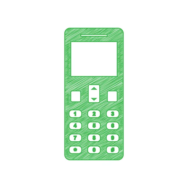 Smartphonebord Groene Krabbel Pictogram Met Solide Contour Witte Achtergrond — Stockvector