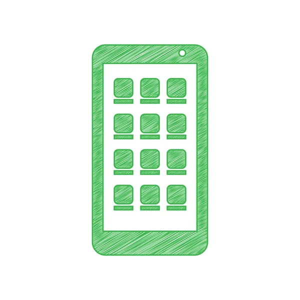 智能手机的标志 白色背景上有实心轮廓的绿色笔形图标 — 图库矢量图片