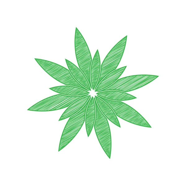 Çiçek işareti. Beyaz arkaplan üzerine katı konturlu yeşil karalama Simgesi.