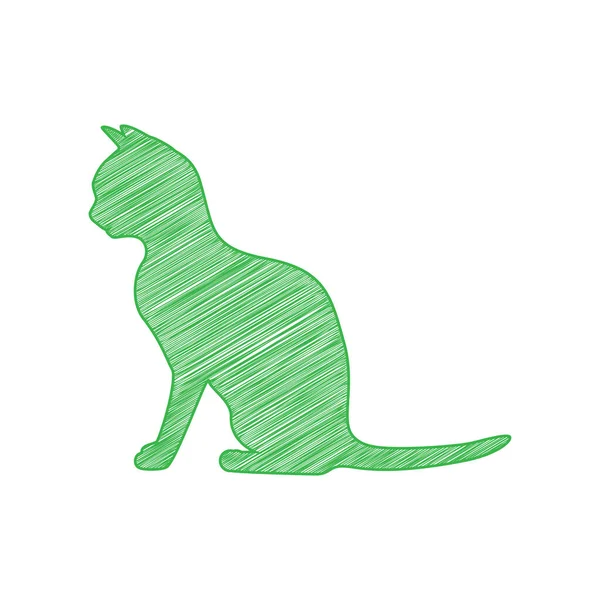 Cat Sign Green Scribble Icon Solid Contour White Background — Stock Vector