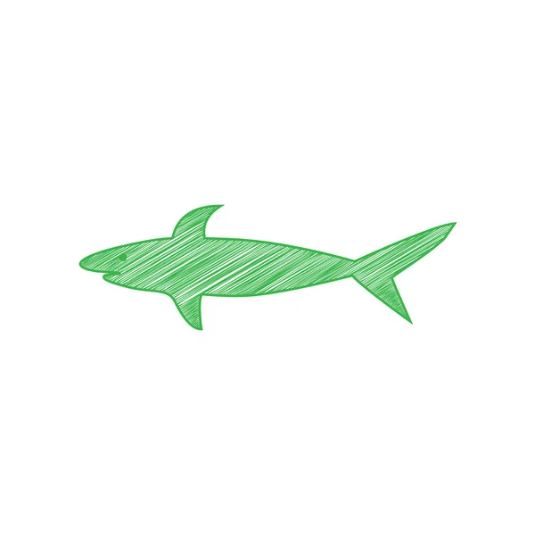 Shark Sign Green Scribble Icon Solid Contour White Background — Stock Vector