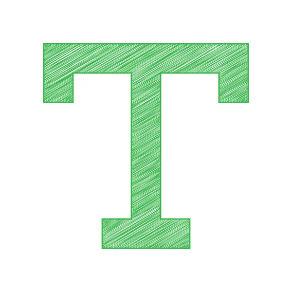 Textzeichen Grünes Kritzelsymbol Mit Fester Kontur Auf Weißem Hintergrund — Stockvektor
