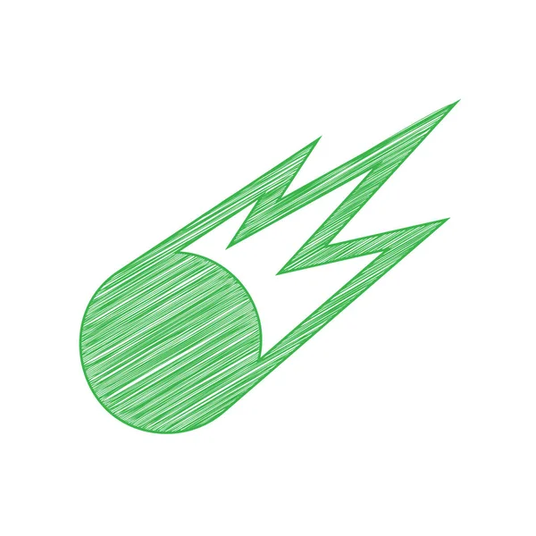 Znamení Meteoritu Zelená Čmáranice Ikona Pevným Obrysem Bílém Pozadí — Stockový vektor