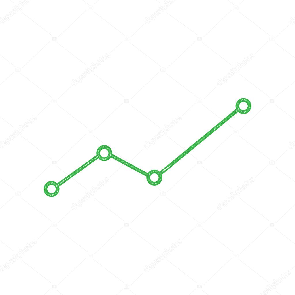 Finance And Chart sign. Green scribble Icon with solid contour on white background.