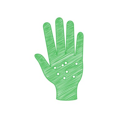 Kirli el işareti. Beyaz arkaplan üzerine katı konturlu yeşil karalama Simgesi.