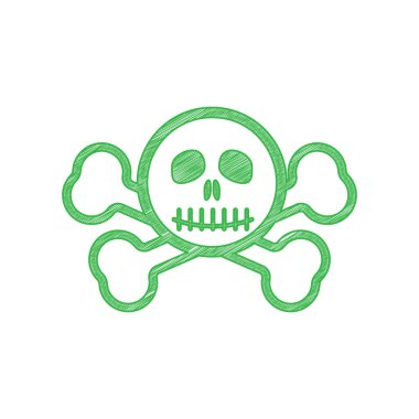 Çapraz kemikler. Beyaz arkaplan üzerine katı konturlu yeşil karalama Simgesi.