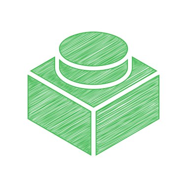 Siyah çizgili oyuncak tabelası. Beyaz arkaplan üzerine katı konturlu yeşil karalama Simgesi.