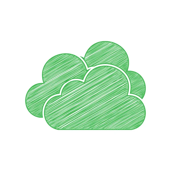 Cloud Cloudy Sign Green Scribble Icon Solid Contour White Background — Stock Vector