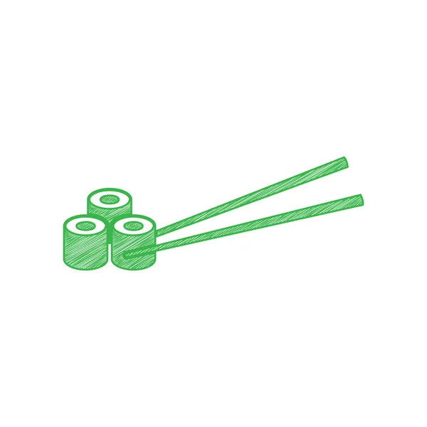 Sushi Rolls Groene Krabbel Pictogram Met Solide Contour Witte Achtergrond — Stockvector