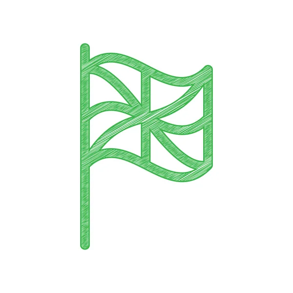 Fahnenschild Grünes Kritzelsymbol Mit Fester Kontur Auf Weißem Hintergrund — Stockvektor
