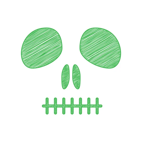 Muerte Signo Cráneo Icono Garabato Verde Con Contorno Sólido Sobre — Vector de stock