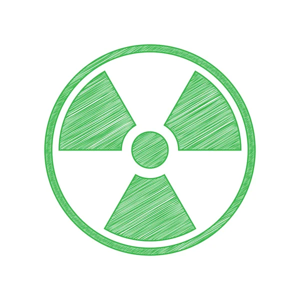 Signe Radiation Icône Gribouillage Verte Avec Contour Solide Sur Fond — Image vectorielle