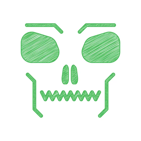 Signo Calavera Icono Garabato Verde Con Contorno Sólido Sobre Fondo — Vector de stock