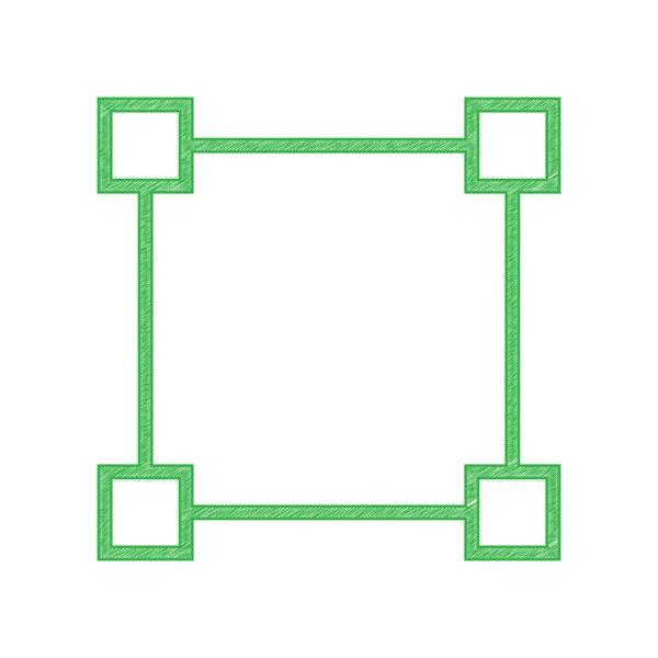Čtvercový Znak Kotvami Zelená Čmáranice Ikona Pevným Obrysem Bílém Pozadí — Stockový vektor