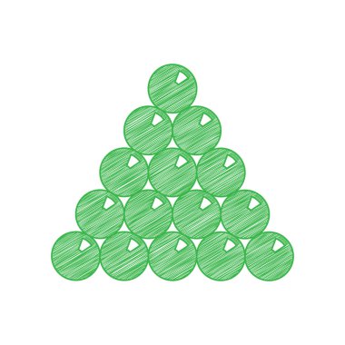 Bilardo tabelası. Beyaz arka planda katı hatları olan yeşil karalama Simgesi. Görüntü.