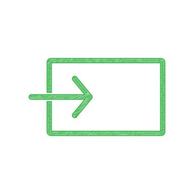 Giriş işareti. Beyaz arka planda katı hatları olan yeşil karalama Simgesi. Görüntü.