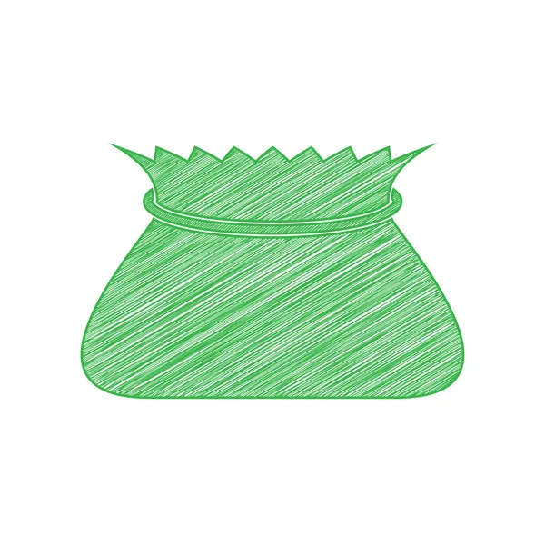 Σήμα Δεμένης Τσάντας Green Scribble Εικονίδιο Συμπαγές Περίγραμμα Λευκό Φόντο — Διανυσματικό Αρχείο