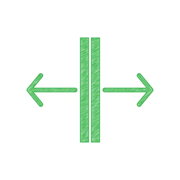 Puerta corredera, señal automática de la puerta. Icono garabato verde con contorno sólido sobre fondo blanco. Ilustración . — Archivo Imágenes Vectoriales