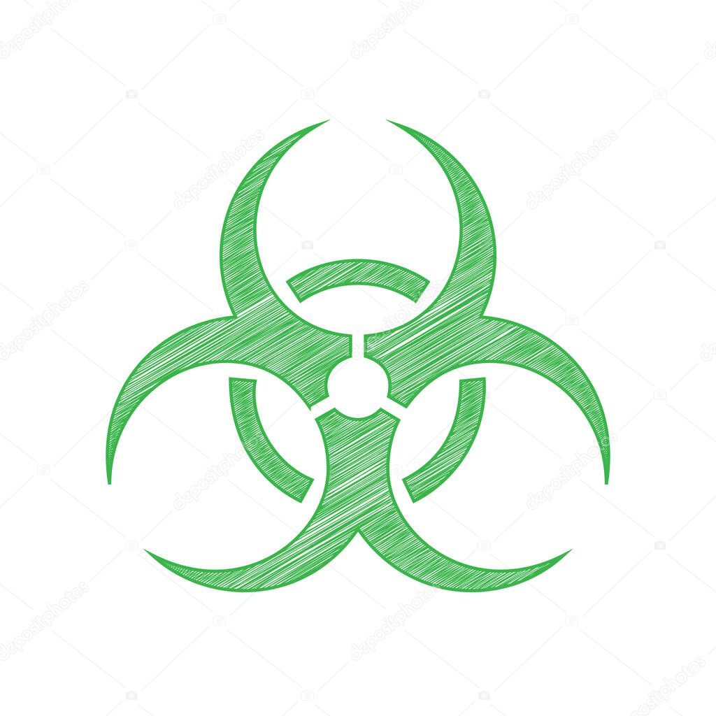 Danger chemicals sign. Green scribble Icon with solid contour on white background.
