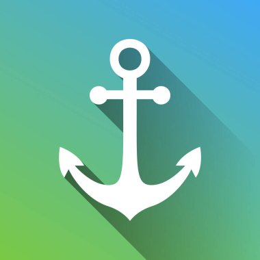 Çapa simgesi. Gri renkli beyaz simge, yeşilden maviye sınırsız gölge bırakıyor.