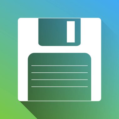 Disket işareti. Gri renkli beyaz simge, yeşilden maviye sınırsız gölge bırakıyor.