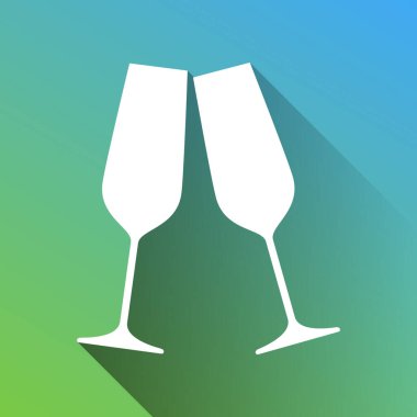 Köpüklü şampanya bardakları. Gri renkli beyaz simge, yeşilden maviye sınırsız gölge bırakıyor.