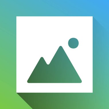 Resim işareti illüstrasyonu. Gri renkli beyaz simge, yeşilden maviye sınırsız gölge bırakıyor.