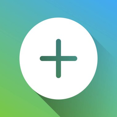 Pozitif sembol artı işareti. Gri renkli beyaz simge, yeşilden maviye sınırsız gölge bırakıyor.