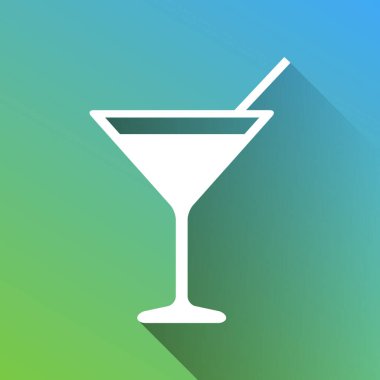 Kokteyl işareti çizimi. Gri renkli beyaz simge, yeşilden maviye sınırsız gölge bırakıyor.