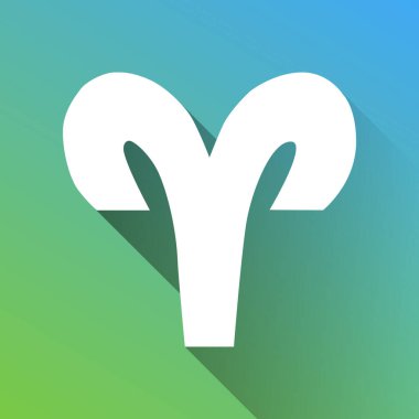 Koç burcu illüstrasyon imzalar. Gri renkli beyaz simge, yeşilden maviye sınırsız gölge bırakıyor.