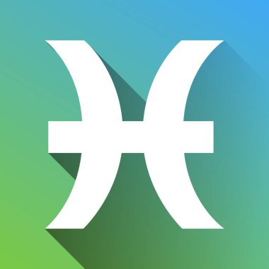 Balık burcu illüstrasyon imzalar. Gri renkli beyaz simge, yeşilden maviye sınırsız gölge bırakıyor.