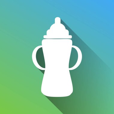 Bebek şişesi tabelası. Gri renkli beyaz simge, yeşilden maviye sınırsız gölge bırakıyor.