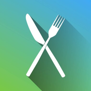 Çatal ve Bıçak işareti. Gri renkli beyaz simge, yeşilden maviye sınırsız gölge bırakıyor.