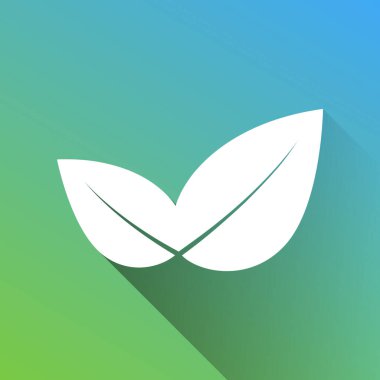 Yaprak işareti illüstrasyonu. Gri renkli beyaz simge, yeşilden maviye sınırsız gölge bırakıyor.