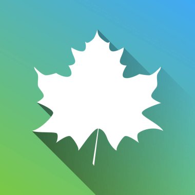 Akçaağaç yaprağı işareti. Gri renkli beyaz simge, yeşilden maviye sınırsız gölge bırakıyor.