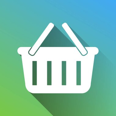 Alışveriş sepeti tabelası. Gri renkli beyaz simge, yeşilden maviye sınırsız gölge bırakıyor.