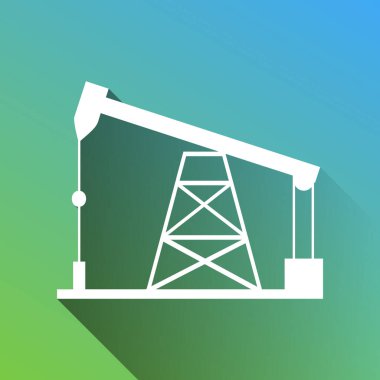 Petrol sondajı tabelası. Gri renkli beyaz simge, yeşilden maviye sınırsız gölge bırakıyor.