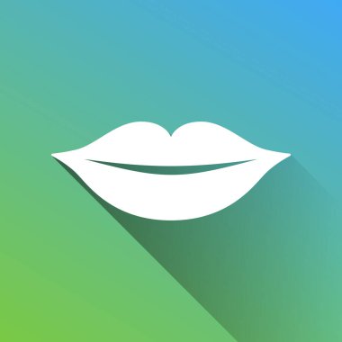 Dudaklar illüstrasyon imzalar. Gri renkli beyaz simge, yeşilden maviye sınırsız gölge bırakıyor.