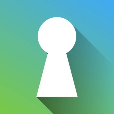 Anahtar deliği çizimi. Gri renkli beyaz simge, yeşilden maviye sınırsız gölge bırakıyor.