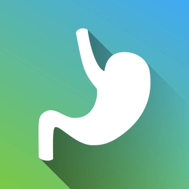 İnsan anatomisi. Mide işareti. Gri renkli beyaz simge, yeşilden maviye sınırsız gölge bırakıyor.