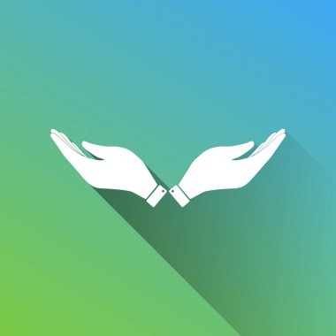 El işareti çizimi. Gri renkli beyaz simge, yeşilden maviye sınırsız gölge bırakıyor.