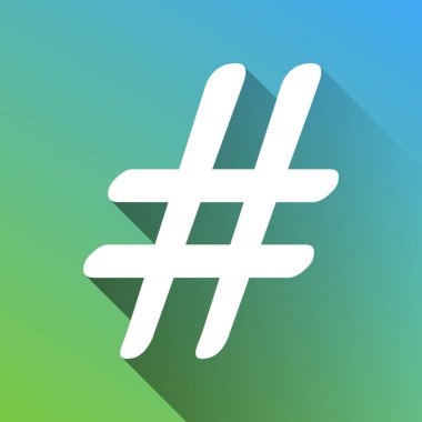 Etiket işareti illüstrasyonu. Gri renkli beyaz simge, yeşilden maviye sınırsız gölge bırakıyor.