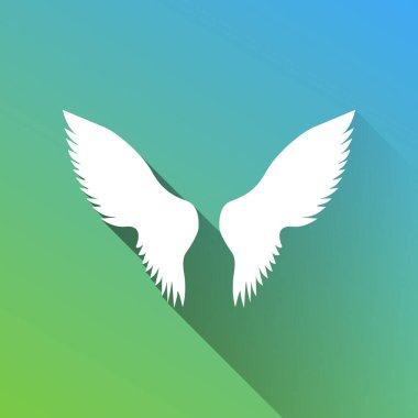 Kanatlar illüstrasyon imzalar. Gri renkli beyaz simge, yeşilden maviye sınırsız gölge bırakıyor.