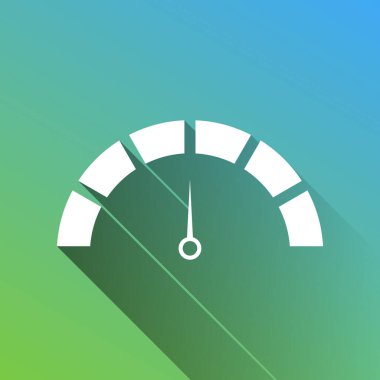 Hız göstergesi çizelgesi. Gri renkli beyaz simge yeşilden mavi arka plana sınırsız gölge bıraktı. Görüntü.