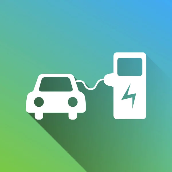 Cartel Carga Batería Coche Eléctrico Icono Blanco Con Gris Caído — Vector de stock