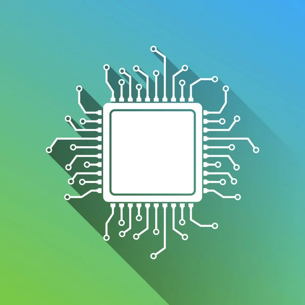 Иллюстрация Микропроцессора Cpu Белая Икона Беспредельной Тенью Зелёном Синем Фоне — стоковый вектор