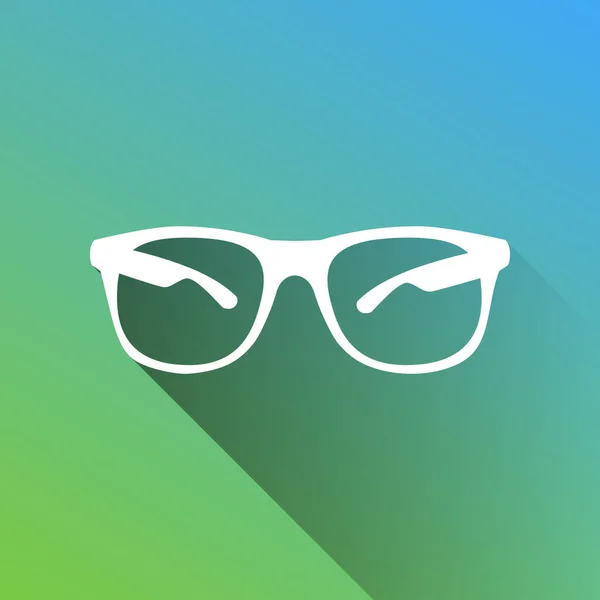 Gafas de sol signo ilustración. Icono blanco con gris caído sombra ilimitada sobre fondo verde a azul. Ilustración . — Archivo Imágenes Vectoriales